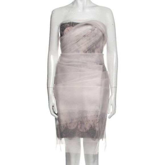 Marchesa Dresses & Skirts - Marchesa Silk Lace Strapless Dress Pale Pink 6